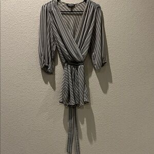 Express Gray and White Striped Top